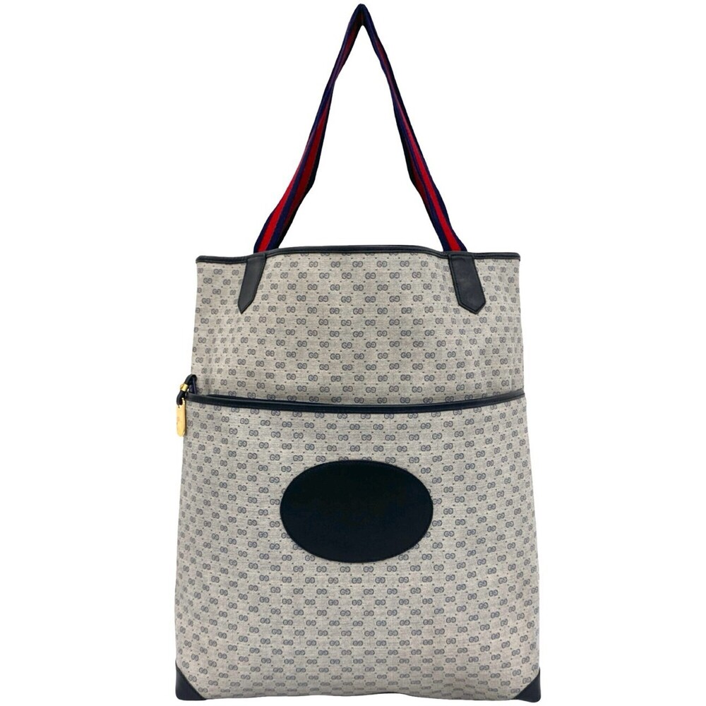 GUCCI Vintage Sherry Line Micro GG Logo Leather Tote Bag, Navy, 32124